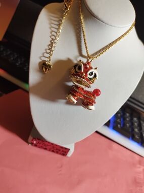 Betsey Johnson Gold-tone Red Lion Dance Pendant Necklace